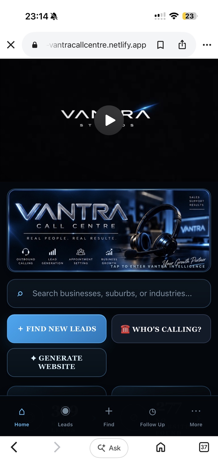 Vantra Call Centre live mobile dashboard